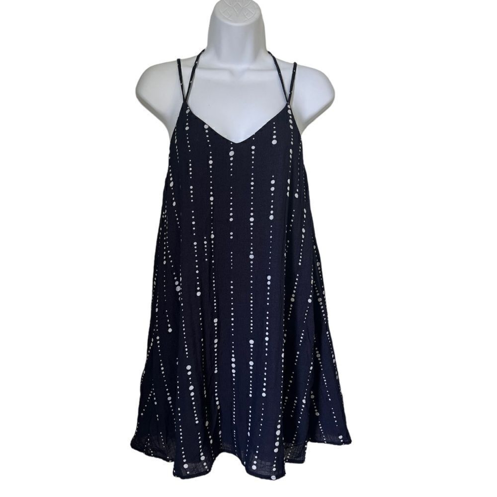 Very J Mini Navy Blue  Lightweight Crisscross Spaghetti  Straps Swing Dress sz S